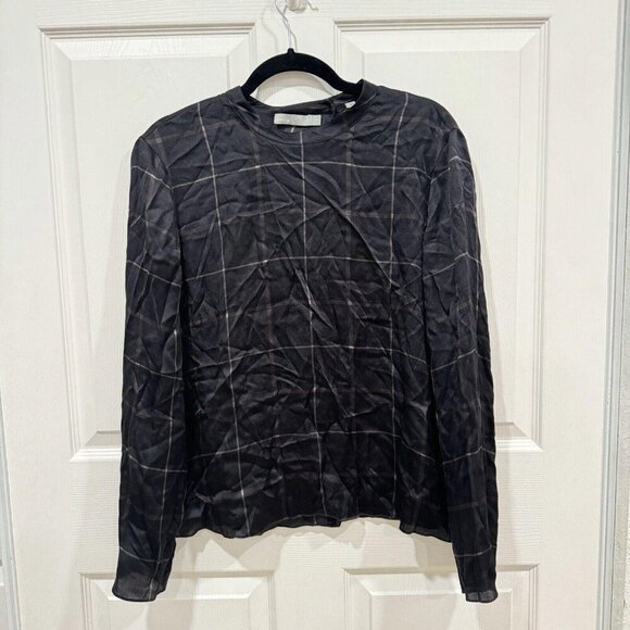 VINCE. 100% Silk Plaid Tie Back Blouse Size Medium  M - Picture 2 of 10